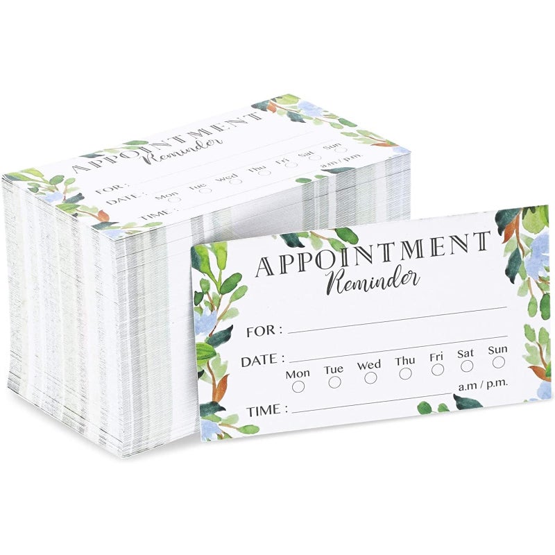 Paper Junkie Appointment Reminder Cards - 200 Pack, 3.5 x 2 In, Green Foliage, Double-Sided - Salon & Barber, Dental & Therapy Client Appointment Cards - Image 1